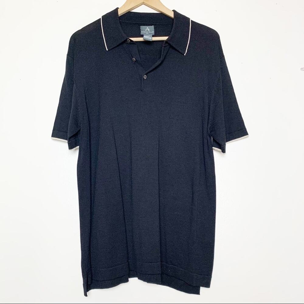 August Silk Men Silk Blend Black Polo Sweater Men’s Size Large